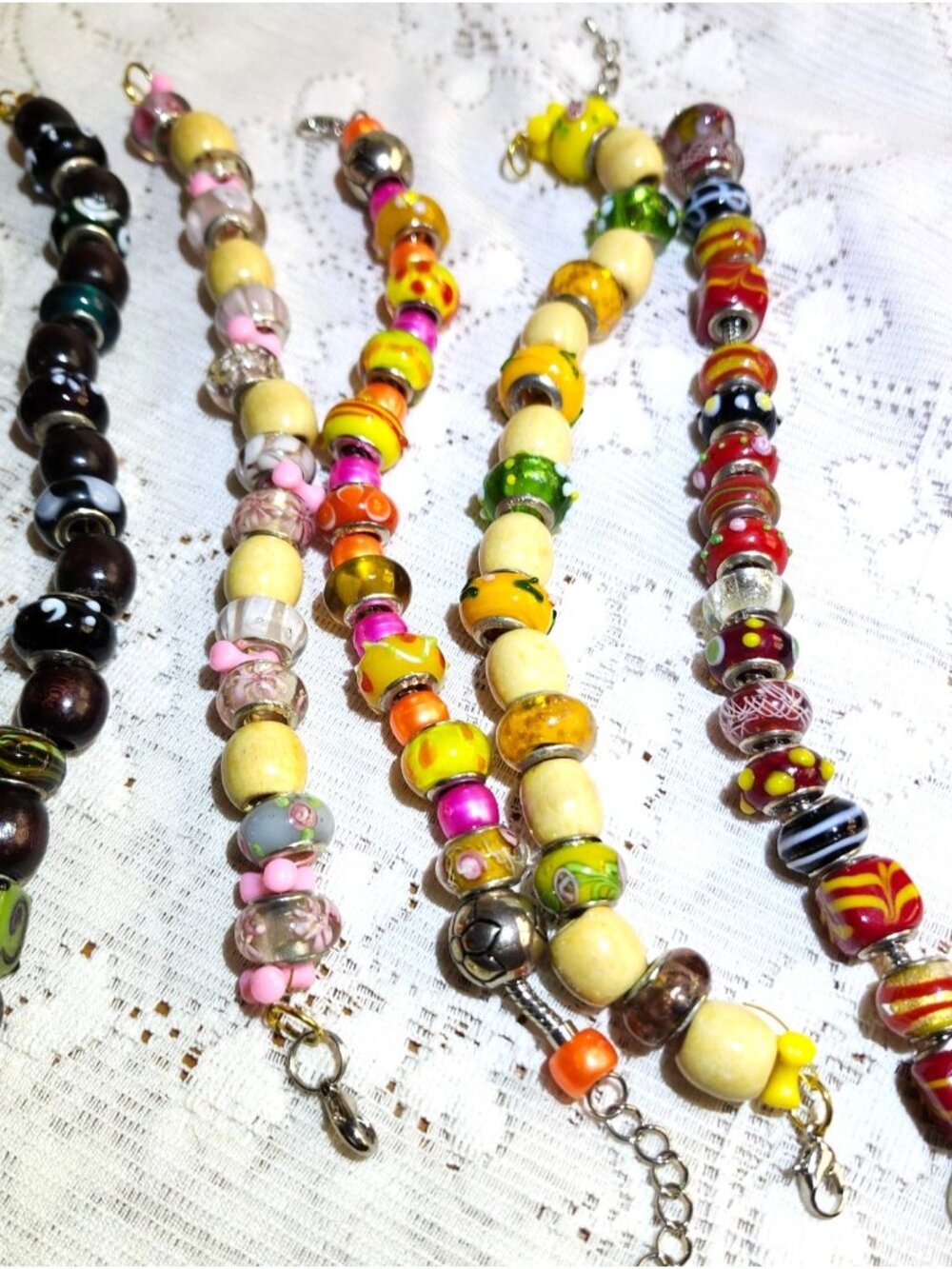 Murano Style Glass Bead Bracelets Set Of 7 925 Sterling Silver 7 & 8 Inches Mu - Picture 8 of 16